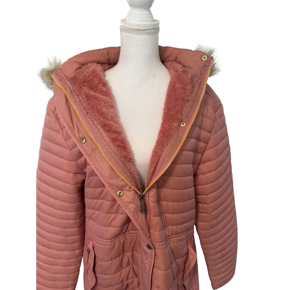HanTon Women’s 2XL Dusty Rose Pink Quilted Puffer Parka Faux Fur Hood Coat - Picture 7 of 11